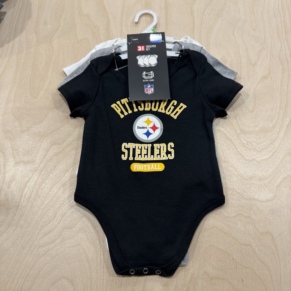 Pittsburgh Steelers 3 Piece Creeper Set 18 Months Logo Licensed NFL Baby NWT